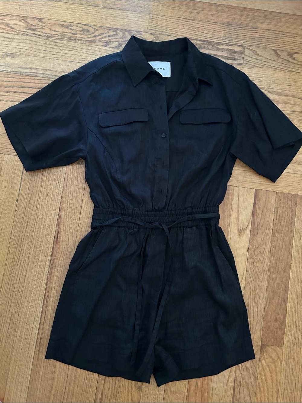 Frame Denim Black Short-Sleeve Utility Romper
